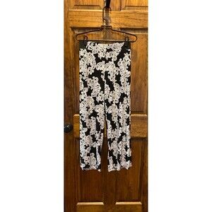 INC Palazzo Wide Legged Cropped Ankle Pants Size XL Black White Paisley Stretchy